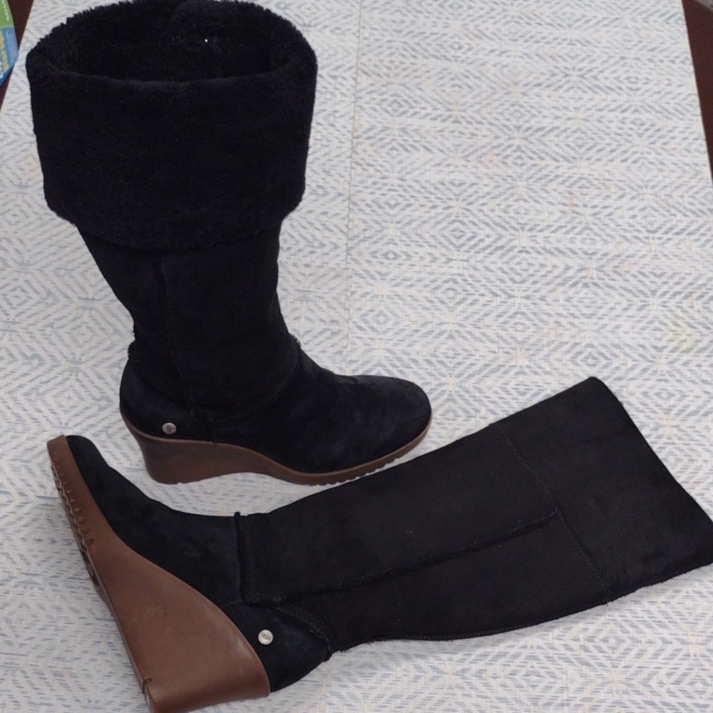 UGG Black Suede Winter Boots - Picture 1 of 13